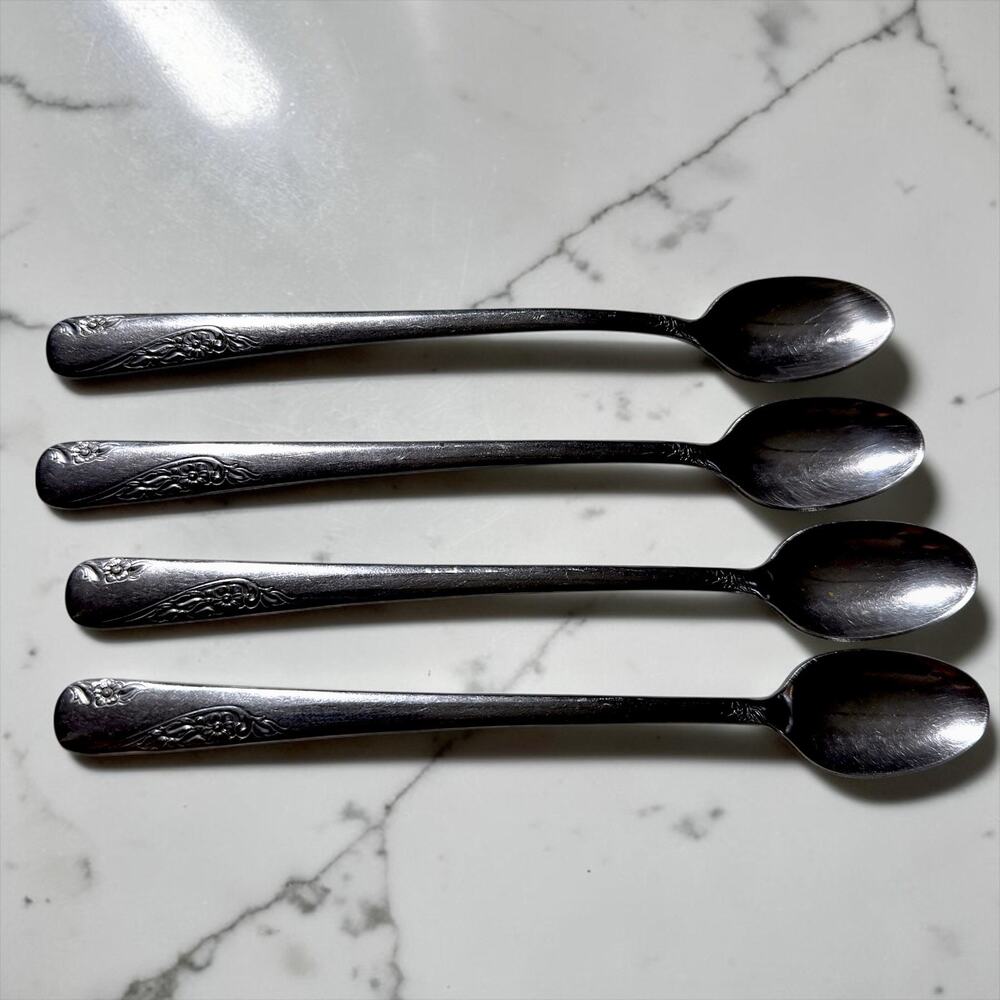 Oneida OHS107 Iced Tea Spoons Set of 4 Everbrite Stainless USA